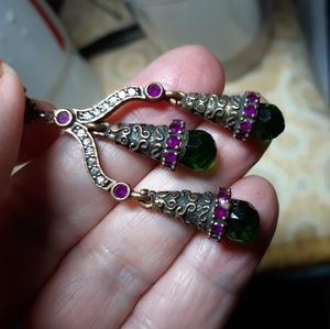 Vintage Pendant w Simulated Emerald & Ruby Stones